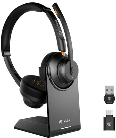 NewlineWork NewCoo 50CDB Wireless Bluetooth Headset with Mic, USB Dongle, Black, On-Ear, AI Noise Cancellation, HI-FI Sound, 24H Battery Life, Office Wireless Headset with Mic