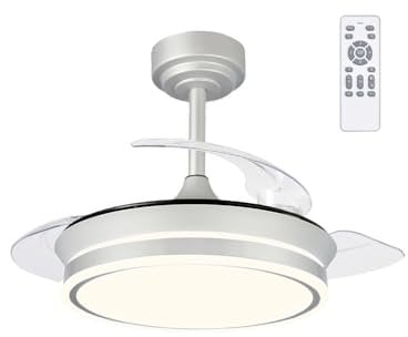 wonderlamp - Ventilador de techo con luz LED aspas retráctiles Perla Mini, Motor DC muy Silencioso, 3 CCT Regulable 46W gris