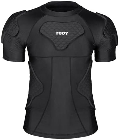 DGYAO Shoulder Protector Padded Comprssion T Shirt, Men's Rugby Safe Guard Top for Chest Rib Football Paintball Baseball S