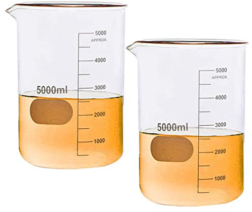 Low Form Glass Beakers, Vol.5000ml, Thickened Borosilicate Lab Beaker, Graduated Measuring Glass Beaker with Spout,|260mm Tall |178mm Outer Diameter |, for Lab/School/Home,4pcs (2pcs)