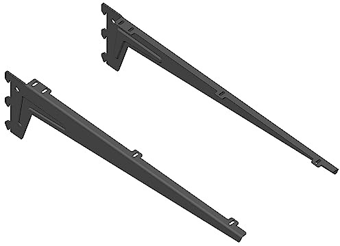 DIY Element System WINKEL-TRÄGER - Formschöner Abschluss der Regalseite zur Auflage von Holzböden mit 3 Einhängehaken - 480 mm, Stahl, Schwarzmatt, 2 Stk.