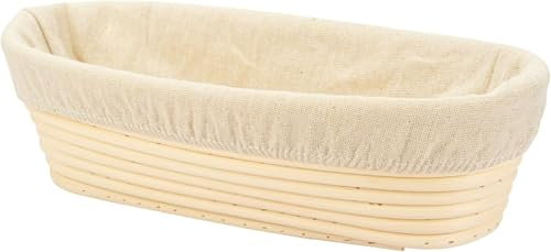 30cm/12 inch Oval Long Banneton Brotform Bread Dough Proofing Rising Rattan Basket & Liner for Professional & Home Bakers