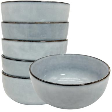 Katorosacom Müslischalen, 750 ml, 6er-Set, Keramikschalen-Set, spülmaschinen- und mikrowellengeeignet, langlebig, stapelbar, reaktiv, Blau