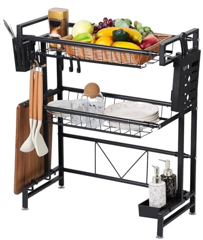 Smbcgdm Égouttoir à Vaisselle télescopique au-Dessus de l'évier, égouttoir Grande capacité 2 Niveaux, Support d'organisation pour comptoir Cuisine, étagère Rangement, Fournitures Assiettes, b