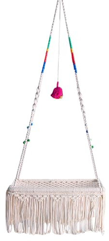 Makramee Katze Hängematte Schaukel Bett | Boho Wandmontiertes Katzenbett - Handgewebter Quaste Korb Schaukel Nest für Indoor Kleine Katzen Kätzchen