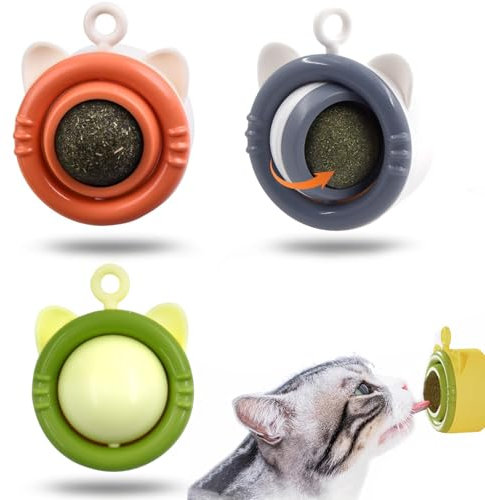 Pallina erba gatta,3PCS Palla di Erba Gatta Giocattolo,Giocattolo Interattivo Rotante per Gatti,Giocattoli con Erba Gatta,Palla Giocattolo all'erba Gatta,Catnip Palline di Erba,Gatta Catnip Ball