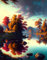 OuDeZjzhu Leinwandbild, Wandbild, 58 x 90 cm, Urban Suite, Straßencafé und Landschaft, See, Felsen, Bäume, ohne Rahmen