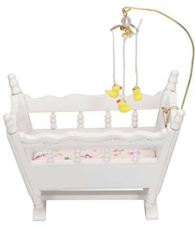 1:12 Puppenhaus-Babybett, Elegantes Vintage-Miniatur-Holzbett mit Entchen-Anhänger, Tolles Zubehör für Puppenhaus, Zimmerbox, Hausmodell