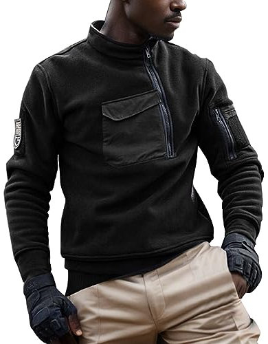 Herren-Pullover, einfarbig, für den Außenbereich, warm atmungsaktiv Offen Herren (Black, XXXL)