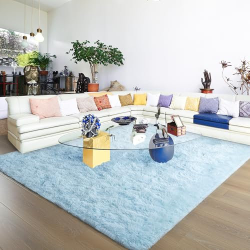 Ultraweiche, hellblaue Teppiche für Schlafzimmer, 2,3 x 3 m, flauschiger Zottelteppich für Wohnzimmer, großer bequemer Fellteppich für Jungen, Kinderzimmer, Babyzimmer-Dekor, rutschfester