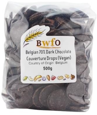 Belgian 70% Dark Chocolate Couverture Drops (Vegan) 500g (BWFO)