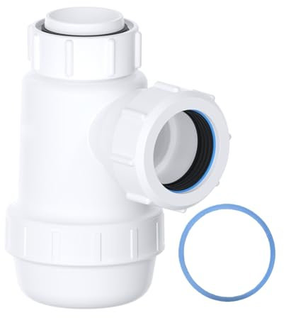 PlumbEZ Sifone a bottiglia poco profondo, 32 mm, con anello antiscivolo, salvaspazio, guarnizione da 38 mm, kit di scarico per lavello da cucina, conforme BS EN2574-1.