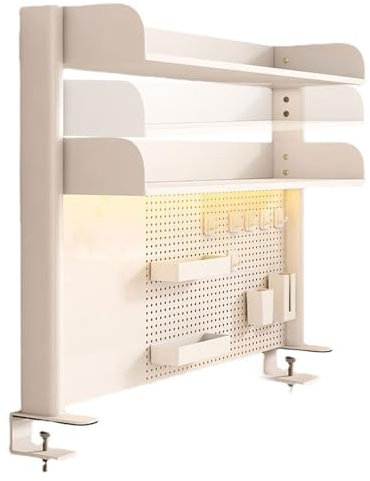 Desktop Shelving,Clamp On Desk Organizer Shelf with Adjustable Tray and Hooks - Clip On Desk Extender Side Table, Above or Under Desktop Storage Shelf