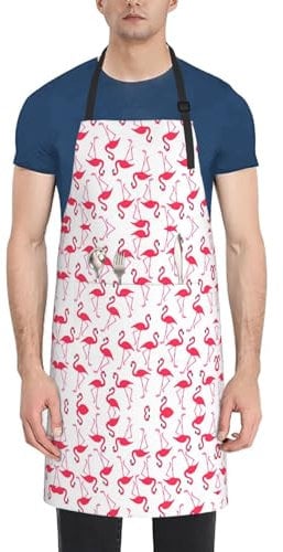 Delantal de bolsillo con diseño de flamenco rojo para adultos, tela Oxford, delantal de cocina, pintura y más, Negro -, talla única