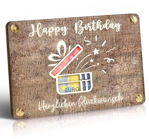 Frexpor Geldgeschenke Geburtstag, Originelle Geburtstagskarte aus Holz im Kleinformat,Coole Geldgeschenke Verpackung Geldkarte Geburtstag (Holz Maserung)