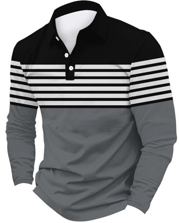 Generisch Herren Langarm Poloshirt aus Baumwolle Atmungsaktiv Casual T-Shirt mit Tasche Herren Poloshirt- Golf Casual T-Shirt Shirt Langarm Herren Große Größen