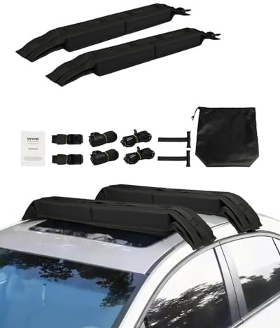 VEVOR Soft Roof Rack Pads, 31.5 Universal Car Roof Rack Pad, 176LBS Load Capacity Luggage Kayak Carrier with 4 Tie-Down Straps, 2 Quick Loop Straps & Storage Bag for SUP Canoe Snowboard Paddle Board