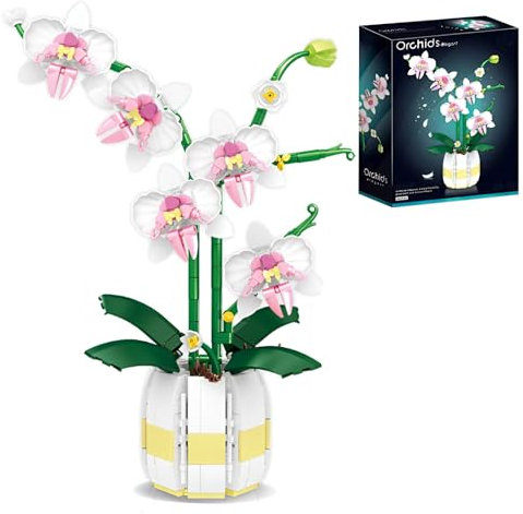 Orchidee Bonsai Blume Bausteine Bausatz, 616 Stück künstliches Blumen Modell Spielzeug, Pflanzensammlung Blumen Klemmbausteine, Geschenkideen für Kinder und Erwachsene und als Dekoration für das Büro