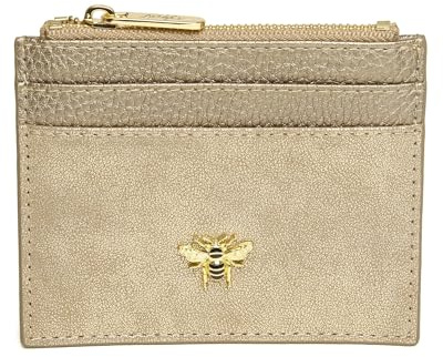 Alice Wheeler Bronze Bee Vegan Leather Coin & Card Purse – Slim Wallet with 4 Card Slots & Top Slip Pocket – 12 × 10 × 1 cm