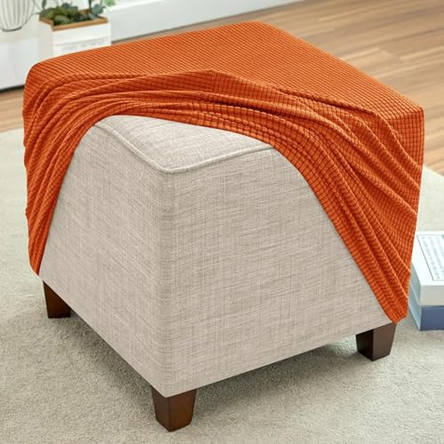 RTSFKFS Hockerbezug Quadratisch 40×40 45×45 50×50 55×55 60×60 80×80 cm, Elastische Hülle für Fußhocker, Sitzhocker, Sofa und Fußbank(Orange,42x42cm)