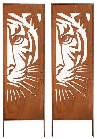 Kapaga - Sichtschutz Metall 2x - 160 cm x 50 cm - Edelrost - Rostoptik Sichtschutz für Garten - Sichtschutzelement - Sichtschutzwand - Gartendekoration Zaun - Rost (Löwe)
