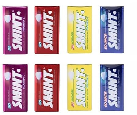 SMINT Mints Mix | 8 Metalldosen mit Pfefferminze | Zitronentabletten | Erdbeerpastillen | rote Fruchtpastillen | Zuckerfreie Zahnpflege
