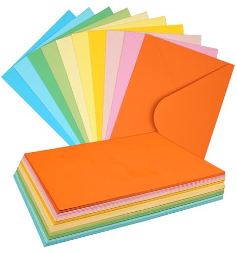 50 Stück Briefumschläge mit Klappkarte 10 Farben, 180g/㎡ Farbige Briefumschläge 16 * 11cm, 250g/㎡ Faltkarten blanko Farbige 15 * 10cm für Grußkarten und Einladungen