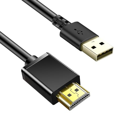 Herfair Câble adaptateur USB A vers HDMI (chargement uniquement), 1,8 m, Noir, Connecteur USB 2.0 type A vers convertisseur HDMI, Compatible avec Télévision, Lecteur DVD, Console de jeu, Projecteur