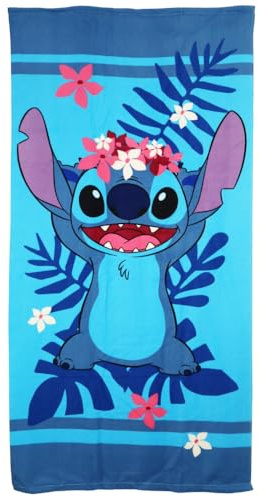 Aymax Disney Lilo & Stitch Strandtuch Aloha – Mikrofaser Badetuch 70x140 cm – Kinder Handtuch XL mit tropischem Stitch-Motiv