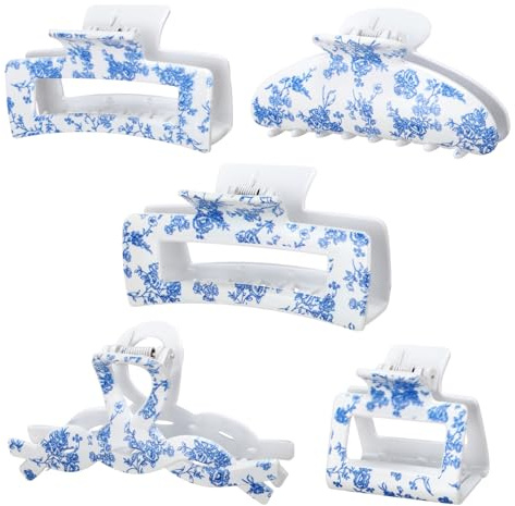 Zeyune 5 Pcs Floral Hair Claw Clip Large Something Blue Before I Do Decorations Aesthetic Assorted Square Big Open Shape Hair Clip Blue for Women Wedding Baby Shower Bridal Shower Bachelorette Party