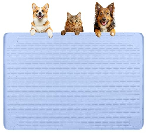 Bartuke groß Hundefuttermatte Silikon,101x71cm Napfunterlage Hund,Blau | Futtermatte Hund xxl,rutschfest Unterlage Silikonmatte mit rand,groß Platzdeckchen für Haustiere&Napfe,Wasserdicht,Abwischbar