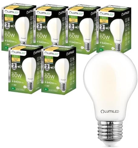 Lumiled A60 E27 LED Lampe 6er Set 4W ersetzt 60W 840 Lumen 3000K Warmweiß Leuchtmittel Nicht Dimmbar Glas 360° Strahlwinkel Energiesparlampe Tropfenform