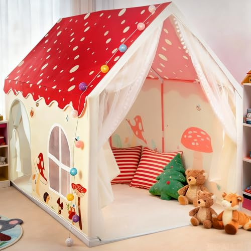 eSynic Extra Large Indoor Playhouse Tent with Non-Slip Mat 160x105x128 cm