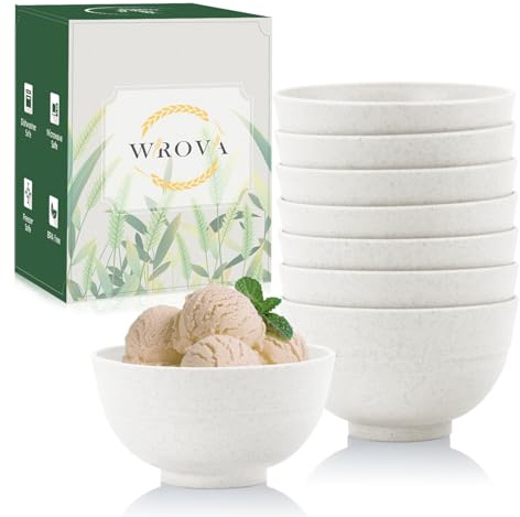 Wrova Wiederverwendbare Schüsseln Set aus 8 – 280 ml kleinen Kunststoffschüsseln – Schüsseln für die Küche, mikrowellengeeignet, unzerbrechliche Minischüsseln für Desserts, Snacks, Obst – weiß