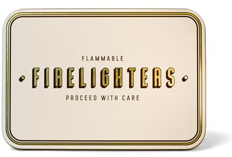 TINIT Firelighter Tin - Storage Accessory Metal Tin Natural Woodburner Fire Stove Fireplace Fireside Mens Gift Present BBQ Match Homewarming Present Kitchen Christmas | Firelighters (Gold on Putty)