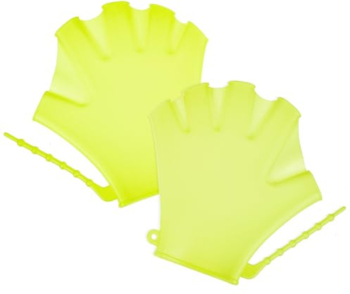 BUGUUYO Guantes de Natación Silicona Fluorescente Verde Palas de Natación Auxiliares para Entrenamiento y Deportes Acuáticos Manoplas Ajustables para Piscina y Buceo