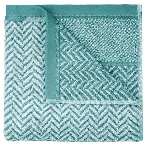 herzbach home Handtuch Duschtuch Set 100% Baumwolle Gemustert (Ozeangrün/Weiß, 2 Handtücher + 2 Duschtücher)