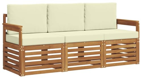 vidaXL Sofagarnituren 3 pcs Natur und Creme Massivholz Akazie, Moderne Gartenmöbelsets, wetterfeste Sitzmöbel, Akazien-Sofa, Flexible Lounge-Lösungen für die Terrasse
