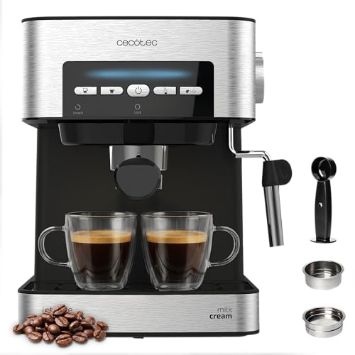 Cecotec Cafetera Espresso Cafetera Express Power Espresso 20 Matic Elite. 850 W, Presión 20 Bares, Depósito 1,5 Litros, Vaporizador Orientable, Control Digital, Modo Auto, Acero