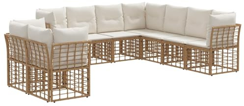 vidaXL Outdoor-Sofagarnitur Natur Polyester, Modulares, wetterfestes Outdoor-Sofa-Set, verstellbare Füße, Rattan, stylische Gartenmöbel