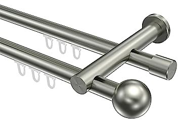 Interdeco Gardinenstangen mit Innenlauf Edelstahl Optik 20 mm Ø zweiläufig Platon Luino, 200 cm