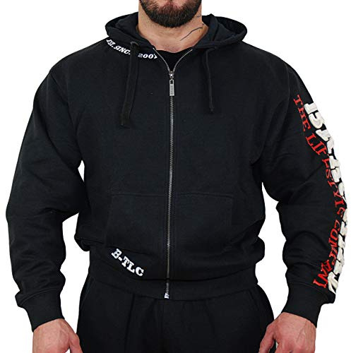 Brachial Premium Herren Kapuzenjacke Gym Schwarz/Weiß L - Hoodie Sweatjacke Sweatshirt Jacke mit Kapuze für Bodybuilder Sportler
