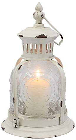 Stonebriar Vintage Worn White Metal Votive Candle Lantern with Handle