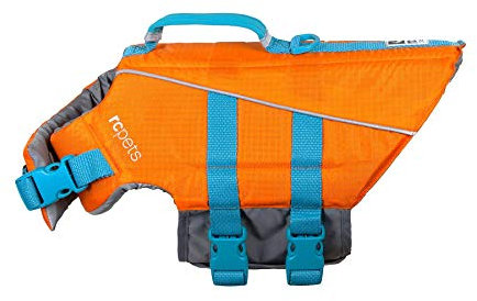 RC Pet Products Tidal Schwimmweste, verstellbare Hundeschwimmweste, Orange/Blaugrün, Größe M