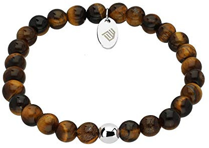 Max Palmer Tigerauge Stein-Armband braun | Perlen-Armband | Damen/Herren | 2 Längen (17,5cm / 19cm) | Kugelgröße 4mm 6mm 8mm (wählbar) | Flexibles Band | Schmuck-Stein Mineral-Stein Armschmuck