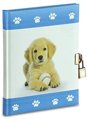 Diario segreto con lucchetto in metallo e 2 chiavi Dimensioni cm14,5x18, 64 fg bianchi equivalente a 128 pg Un diario speciale per ragazzi un amico a cui scrivere amicizie pensieri amori, Cane celeste