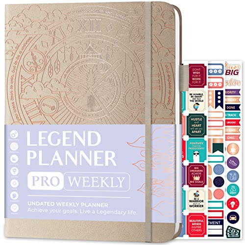 Legend Planner PRO Weekly & Monthly, Large Undated, 18x25.5, Seashell | Goal & time management, to-do list, daily habit tracker, stickers, 120gsm paper, for women, men & enterpreneurs