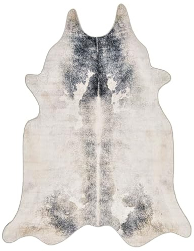 Gino Falcone Kuhfell Teppich | Kunstfell, Rinderfell Imitat, Kuhmotiv, Fellform | 150 x 190 cm | Weiß/Schwarz Emilia