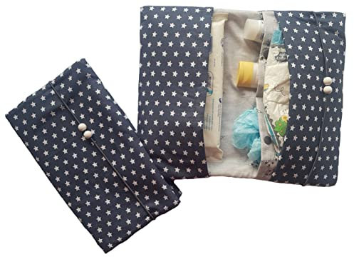 Wickeltasche Windeltasche graue Sterne - Handmade by die-kreative-fee (dunkelgrau klein - innen große Sterne)