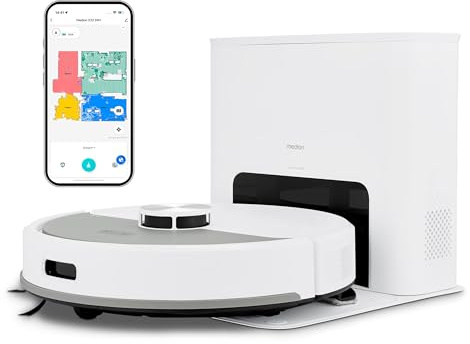 MEDION Saugroboter mit Absaugstation und Wischfunktion X23 SW+ (Lasernavigation, Starke 5000Pa Saugkraft, 2in1 Roboterstaubsauger, präzise Kartenerstellung, Go & No Go Bereiche, mehrere Etagen) weiß